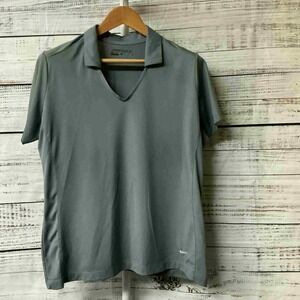 Nike‎ Golf Womens Dri-Fit Polo Shirt Grey Short Sleeve V-Neck Athletic Top XL